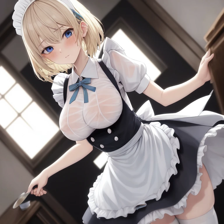 [Holara] ショートヘア ウェーブヘア アニメ風 恥ずかしい 乳首 R18・エロ 傑作 メイドエプロン 透け透け [イラスト・二次元]